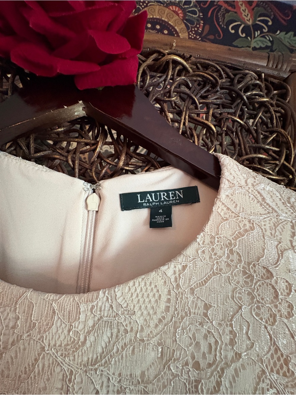 Lauren Ralph Lauren Champagne Lace Tiered Maxi Dress Size 4 Romantic Cottagecore - Picture 3 of 5